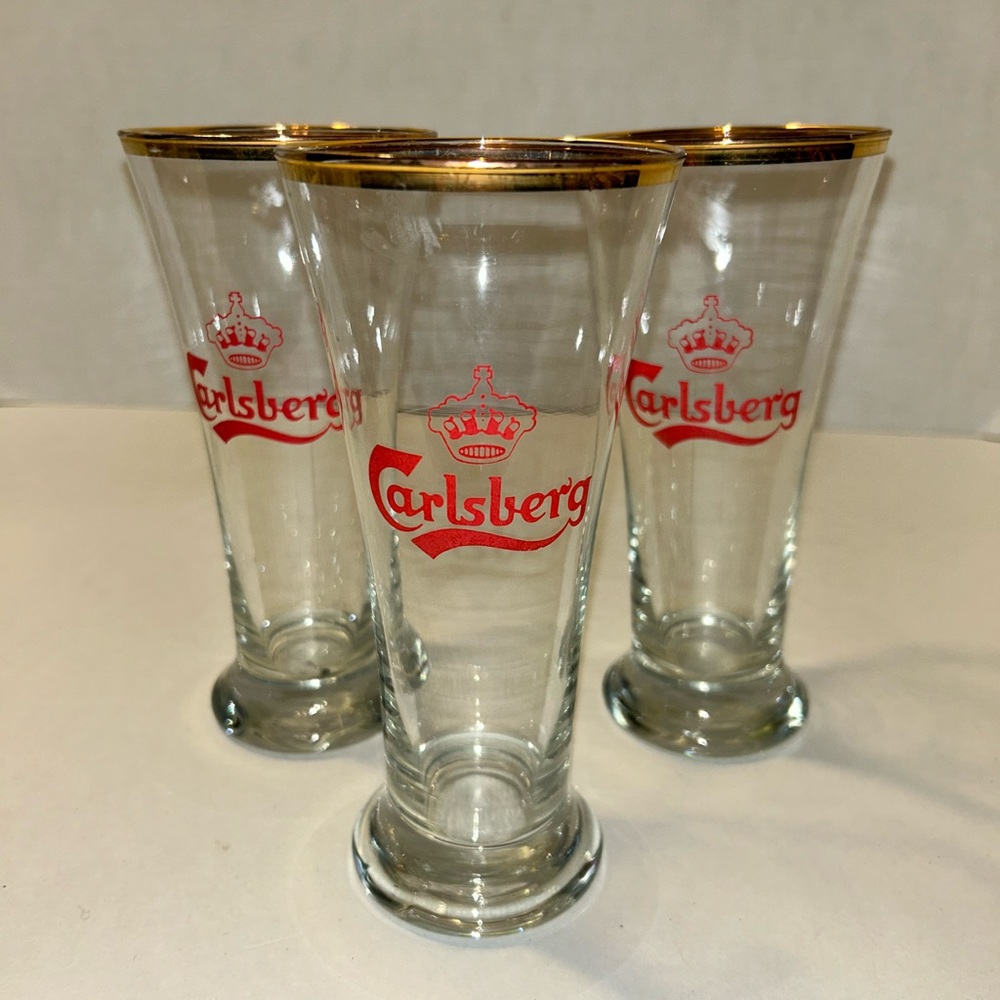 Lot of 3 Vintage Carlsberg Pilsner Glasses all Red Logo